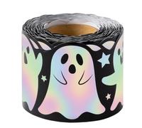 Halloween Border for Bulletin Board - 16.4 Ft | Cute Ghost Trim | Coated Paper with Adhesive Back, 5-Meter Roll Length, Holographic Color-Changing Ghost Motifs, for Classrooms & Office Walls
