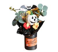 Halloween Bouquet, Pumpkin Arrangement, Autumn Centerpiece, Eucalyptus Leaf Accent, Realistic and Festive Look, For Table Mantel Party Home Decor Use, 9.06x2.56 Inches
