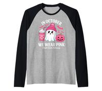 Halloween Breast Cancer Women in October We Wear Pink Camiseta Manga Raglan