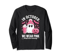 Halloween Breast Cancer Women in October We Wear Pink Manga Larga