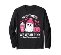 Halloween Breast Cancer Women in October We Wear Pink Manga Larga