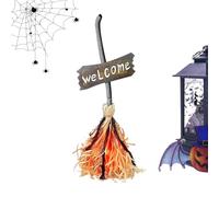 Halloween Broom Prop, Flying Witch Decoration, Outdoor Lighted Ornament, Motion Activated Laughter Sound, Glowing LED Design, Spooky Display for Porch Garden Driveway
