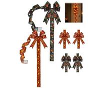 Halloween Cabinet Bow Decoration Light-Up Pumpkin Ribbon Wreath for Door