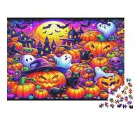 Halloween Calabazas Fantasmas Puzzle de 1000 Piezas para Adultos Papel Escena de Castillo Nocturno Relajante Enfoque Puzzle para Toda la Familia Regalo 70x50cm/1000pcs