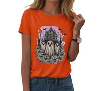 Halloween Camiseta de Halloween para Mujer Gráfico Camiseta Casual de Manga Corta para Mujer de Halloween Tema de Miedo, A-naranja., XL