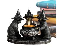 Halloween Candle Holder, Gothic Home Decor, Witch Cat Centerpiece, 6.5x4.72x3.94 Inches, Spooky Tabletop Decoration with Vintage, for Kitchen Dining Room Bedroom Restaurant Use