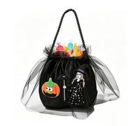 Halloween Candy Bag - Gothic Mesh Pumpkin Witch Treat Pouch With Handle | Non Woven Fabric Embroidered Gothic Mesh Reusable Goodie Tote Halloween Party School Neighborhood Street Mall Home Office Use