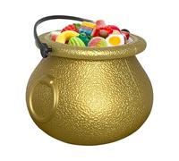 Halloween Candy Bucket, Reusable Trick or Treat Pot with Handle, Festive Candy Holder Prop, Perfect for Kids Adults Girls Boys Toddler, Indoor Outdoor Halloween Party Events, 5.3cm Pink Black Gold