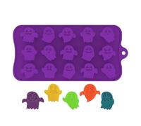 Halloween Candy Molds, 15 Cavity Silicone Chocolate & Gummy Moulds Microwave Oven Safe, 8.27x4.13 inches Reusable Holiday Baking Trays for Soap Pastry Fondant Jelly Wax Melt Mini Candle