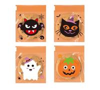 Halloween Candy Pouches: Bolsas De Trato De Celofán De 100x Con Sello | Bolsass De Fiesta Con Temática Clara | Bolsass De Celofano De Dulces Para Galletas | Bolsa De Golosinas De Calabaza | Postres