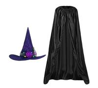 Halloween Cape Set | Disfraces de Halloween Witch Cloak Witch Cape - Black Cape Set con sombrero de brujo iluminado, disfraces de Halloween para adultos para un juego de disfraces, fotos de Halloween