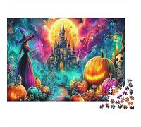 Halloween Castle Adulto Puzzles 1000 Piezas Material Reciclado Pumpkin Patch Puzzle Juego Educativo Descompresión Juego Padre-Hijo Props for Home 38x26cm/1000pcs