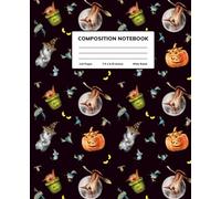 Halloween Cat Composition Notebook: Spooky Cute Witch Cat & Pumpkin Journal, Wide Ruled Lined Paper 7.5 x 9.25 in 110 Pages
