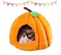 Halloween Cat House, Pumpkin Cat Bed, Cute Pumpkin Shape Cats Cave Bed Cats Tent with Removable Cushion, for Indoor Kitte and Small Dogs (Orange,S)