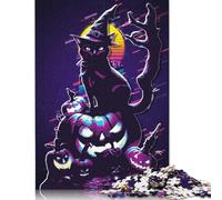 Halloween Cat & Pumpkins Rompecabezas Imposible,desafío for Adults Juego Educativo 1000 Piezas Obra De Arte De Juego De para Adultos Y Niños 1000pcs (38x26cm)
