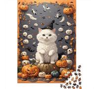 Halloween Cat Rompecabezas Pumpkin Patch 1000 Piezas Papel Reciclado para Mujeres, Regalos para Hombres Rompecabezas Juego Educativo para Relajarse 52x38cm/1000pcs