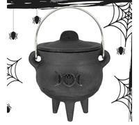Halloween Cauldron - Cast Iron Cauldron with Lid and Handle | Black Çauldron Kettle Halloween Candy Bowl Witch Ćauldron Pot Bucket For Witch Čauldron Decoration Prop