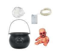 Halloween Cauldron Con Luces - Cauldone Negro Con Luces LED | Sturdy Construcción Stuffi Plan De Miedo | Lámpara De Paulderone De Brujo Exterior Interior Con Brillo Verde | Decoración De Mesa