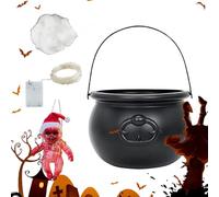 Halloween Cauldron Con Luces - Cauldone Negro Con Luces LED | Sturdy Construcción Stuffi Plan De Miedo | Lámpara De Paulderone De Brujo Exterior Interior Con Brillo Verde | Decoración De Mesa