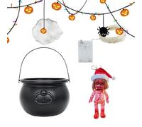 Halloween Cauldron Con Luces - Cauldone Negro Con Luces LED | Sturdy Construcción Stuffi Plan De Miedo | Lámpara De Paulderone De Brujo Exterior Interior Con Brillo Verde | Decoración De Mesa