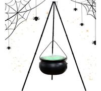 Halloween Cauldron Prop, Tripod Black Pot with LED Lights, Vintage-Themed Spooky Decoration, Lightweight Design, Eye-Catching Haunted Display Piece, for Haunted House Yard Kitchen Party Garden Porch