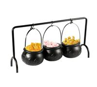 Halloween Cauldron Set - 3 Piece Candy Bowl | Witch Decor Rack Stand