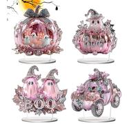 Halloween Centerpieces - 2d Acrylic Ghost Pumpkin Decor for Tables | 4 Piece Desktop Ornament Set with Festive Design, Dining Reception Living Room Workplace Decoration for Halloween Parties