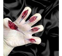 Halloween Claw Press on Nails Long Stiletto Gothic Punk Red Animals Style Reusable Thick Acrylic Press on Nails Cat Dragon Eagle Claw False Nail with Designs Glossy Glue on Nail
