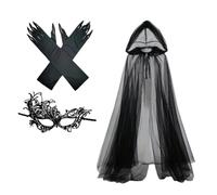 Halloween Cloak - 72.83inch Bride Eye Masque Witch Gloves Set | Hooded Ghost Costume Adult for Adult Stage Performance Carnival Masquerade Party Cosplay Activity Women Lady