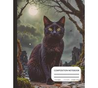Halloween Composition Notebook: Black Cat Journal with Full Moon Cover, College Ruled, 110 Pages 7.5x9.25 inch: Spooky Gothic Notebook for School, Journaling, Writing, or Halloween Gifts