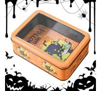 Halloween Cookie Box, Empty cookie Tins Box, 7.3x5.2x2.6 Inches Portable Rectangle Metal Organizer, Festive Rectangular Storage Tin, Holiday Treat Container, Candy Gift for Halloweens Parties