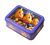 Halloween Cookie Box, Empty cookie Tins Box, 7.3x5.2x2.6 Inches Portable Rectangle Metal Organizer, Festive Rectangular Storage Tin, Holiday Treat Container, Candy Gift for Halloweens Parties