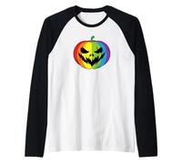 Halloween Costume Scary Rainbow Pumpkin LGBTQ+ Gay Pride Camiseta Manga Raglan