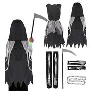 Halloween Costumes Kids, Scary Cosplay Outfit Set Dress-Up Accessories, 43.31-59.06 inch Creepy Costume for Toddler Boys and Girls, Black/Red for Carnival, Festival, Masquerade, Holiday Parties