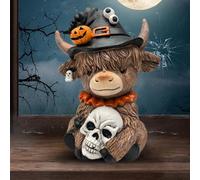 Halloween Cow Statue - Highland Cattle Resin Figurine Decor | Handmade Cow Sculpture Ornament for Thanksgiving, Farmhouse, Kitchen, Bedroom, Desktop, Bookshelf, Apartment Living Room