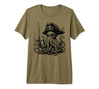 Halloween cráneo Pirata Pulpo llevando Sombrero sosteniendo Espada Camiseta Premium