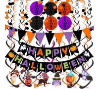 Halloween Deco Interni, Happy Halloween Banner e Incendiente Vortex Set, Girande en Espiral, Scheletro Ragno Zucca Castello Incendiente Vortex Decorazioni per Festa