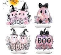 Halloween Decoración De Mesa - 4 Piezas De De Acrílico 2D Con Calabaza, Coche Y Fantasma - Para Escritorio,para Hogar Sala de Estar Dormitorio Recepción de Boda Fiesta Reunión Halloween