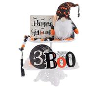 Halloween Decoraciones de Mesa, BOO Mesa de Letrero de Madera de Halloween Guirnalda de Cuentas y Felpa de Gnomos Lindos Letreros de Centro de Mesa de Madera de Feliz Halloween para Mesa Casa