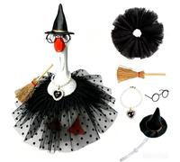 Halloween Desk Goose Outfit Funny Witch Hat Necklace Broom Decoration