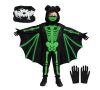 Halloween Disfraz Niño, Disfraces Murciélago-Esqueleto Niños y Niñas, Mono Negro para Infantil Que Brilla en la Oscuridad con Máscara de Esqueleto y Guantes para Halloween, Carnaval (120cm)