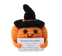 Halloween Divertida Vida Positiva Calabaza de Punto Animal Sosteniendo Tarjeta de Ganchillo Pascua Cumpleaños Navidad Fiesta Animal Favorito Peluche (Naranja, 7 x 7 x 9 cm)
