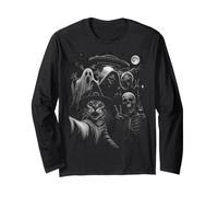 Halloween Divertido Gato Selfie pie Grande Esqueleto Fantasma Halloween Manga Larga