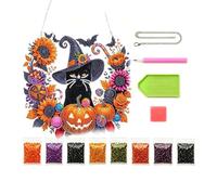 Halloween DIY Crystal Rhinestone Art Colgantes Kit PET con cadena | Dijes de doble cara con cadena para regalo de adultos, decoración de ventana de pared