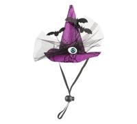 Halloween Dog Hat, Pet Costume Accessory, Witch Headwear with Eyeball Bat Design, Adjustable Chin Strap, Lightweight and Comfortable Fit for Small Dogs, Cats, Party, Cosplay, 15x12 cm