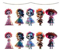 Halloween Dolls, Horror Doll Set, 2D Punk Ghost Acrylic Ornaments with 16 Ft Rope for Gothic Decor on Party, Fence, Pane, Fireplace, Garden, Front Door, 8x4x0.3cm, 10 Pieces