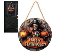 Halloween Door Sign, 2D Wooden Halloween Hanging Sign with Pirate Captain, Haunted Pumpkin and Ghost Design, Spooky Festival Decor for Yard, Home Wall, Room, Fireplace, Kitchen, Window