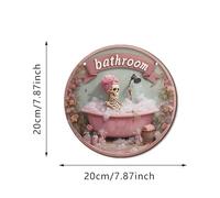 Halloween Door Sign, Front Door Skeleton Plaques, 7.87x7.87 Inches, Sturdy Spooky Decor, Easy Mount Display, Round Wooden Hanging Plate for Indoor Outdoor Wall Window Fence Use