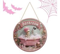Halloween Door Sign, Skeleton Wood Sign, 7.87x7.87in Hangable Round Ornament, Indoor & Outdoor Decoration, Spooky Scene Props for Wall, Window, Farmhouse, Mantel, Fence, Halloweens, Seasonal Decor