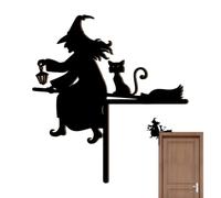 Halloween Door Topper, Wooden Witch Decor, 7.87x7.2in Authentic Cat Shape Wall Accent, Spooky Festive Design, Lightweight Easy Mount for Home, Apartment, Outdoor, Party Use